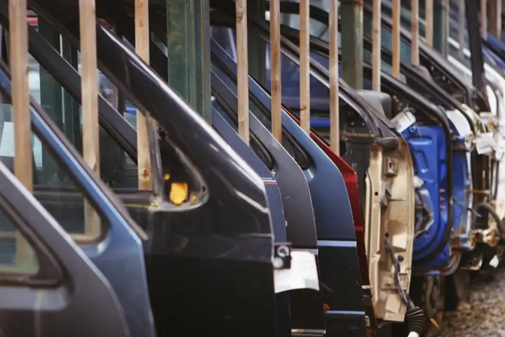 Car doors on a factory production line